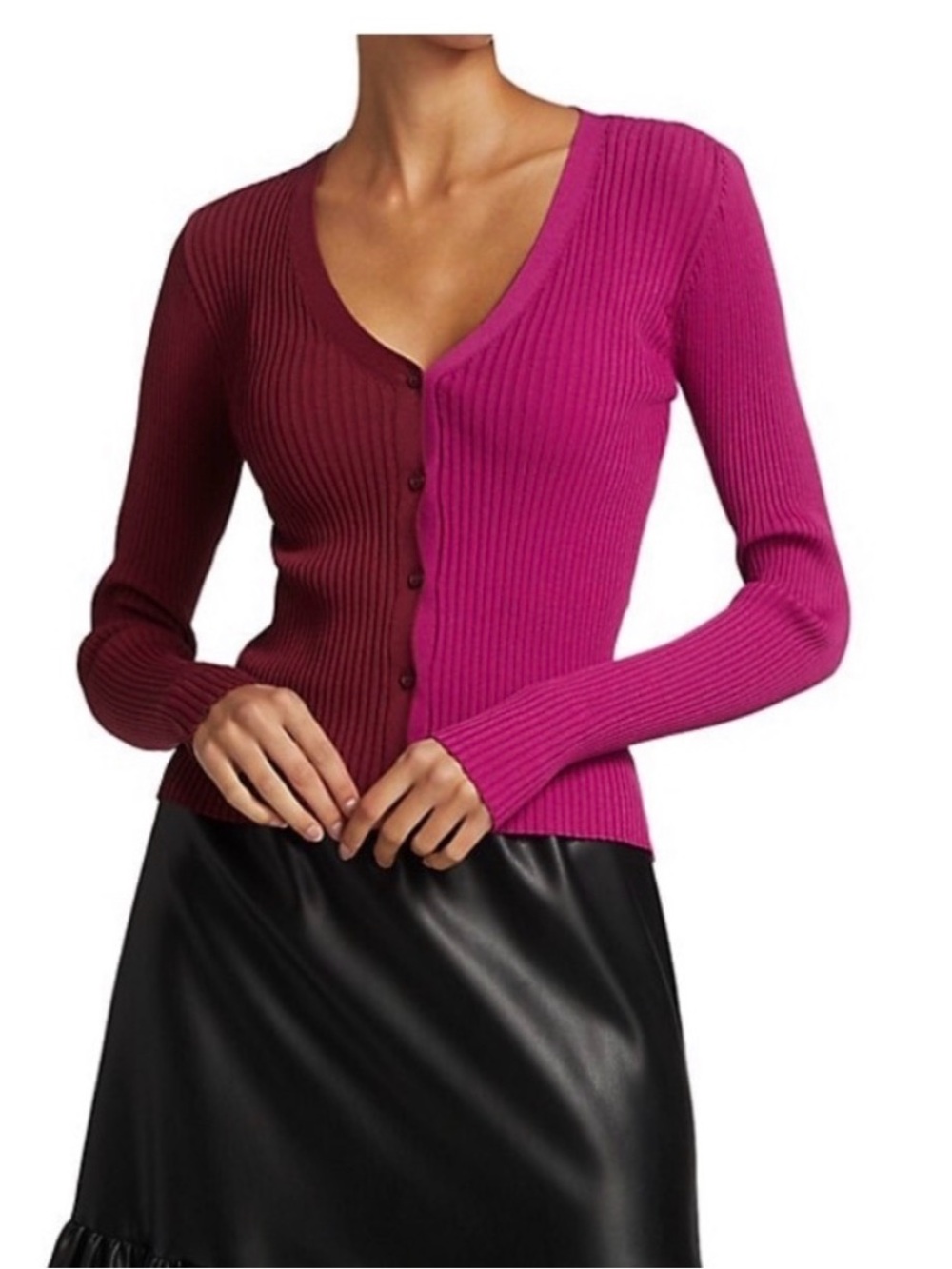 STAUD Cargo Colorblock Pink and Burgundy Two Tone Cardigan
